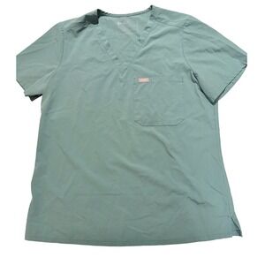 FIGS Women Light Green V Neck Scrub Top Short Sleeve Pocket Medical Professional